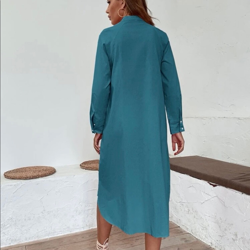 Button through raglan sleeve shirt dress